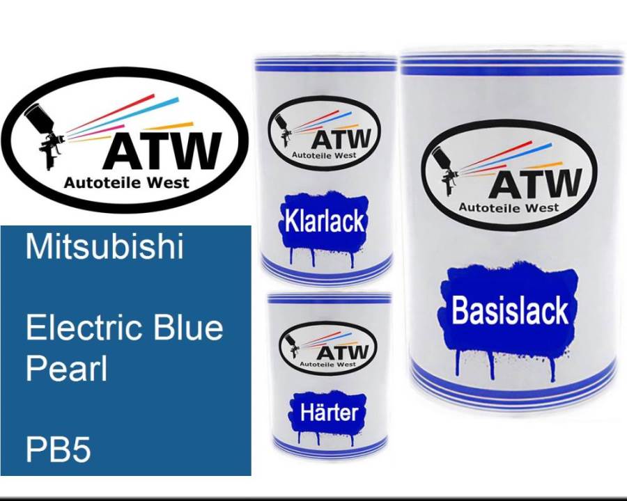 Mitsubishi, Electric Blue Pearl, PB5: 500ml Lackdose + 500ml Klarlack + 250ml Härter - Set, von ATW Autoteile West.